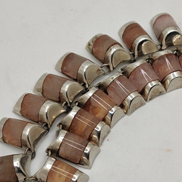 Vintage Sterling By Laura:   Sterling Tile and Moonstone Collar Necklace 14" - Picture 12 of 16